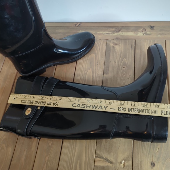 Coach Women’s Tall Shiny Black Rain Boots SZ 7 - Picture 10 of 15